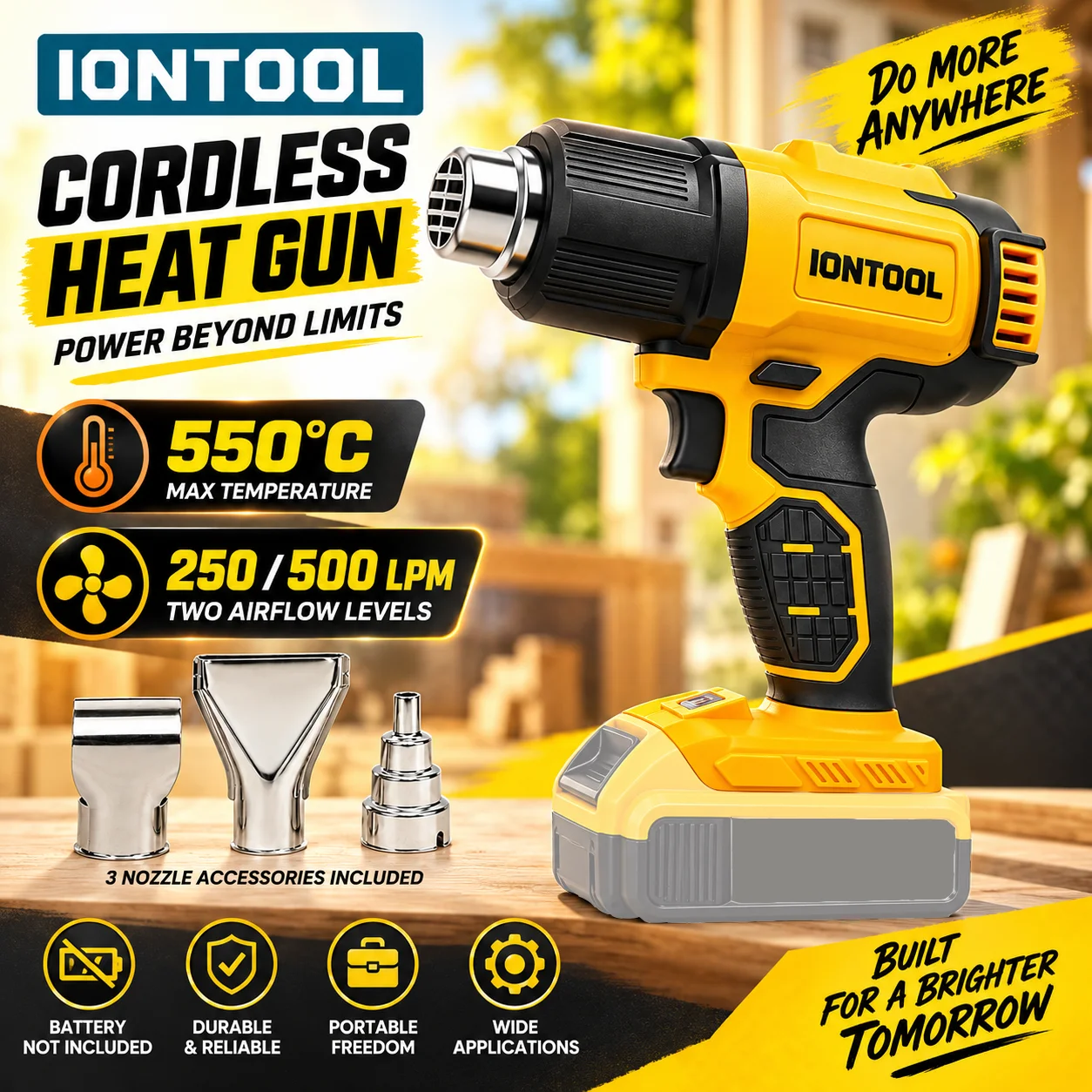 Cordless Heat Gun For Shrink Tubing - IONTOOL Sarı 550 ℃ Hızlı Isınan,