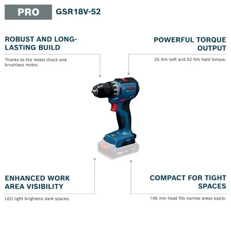 BOSCH GSR 18V-52 PRO Kablosuz  - Brushless Cordless Electric Drill 18V incelemesi ve fiyatı
